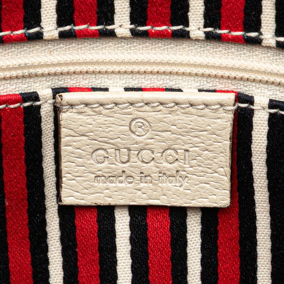 Gucci Abbey Logo Tote Bag Navy Blue Beige Canvas Leather - Picture 8 of 8